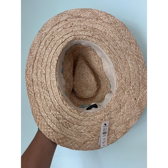 Talbots Embroidered Raffia Straw Hat Turqoise Adjustable NWT - Picture 3 of 9